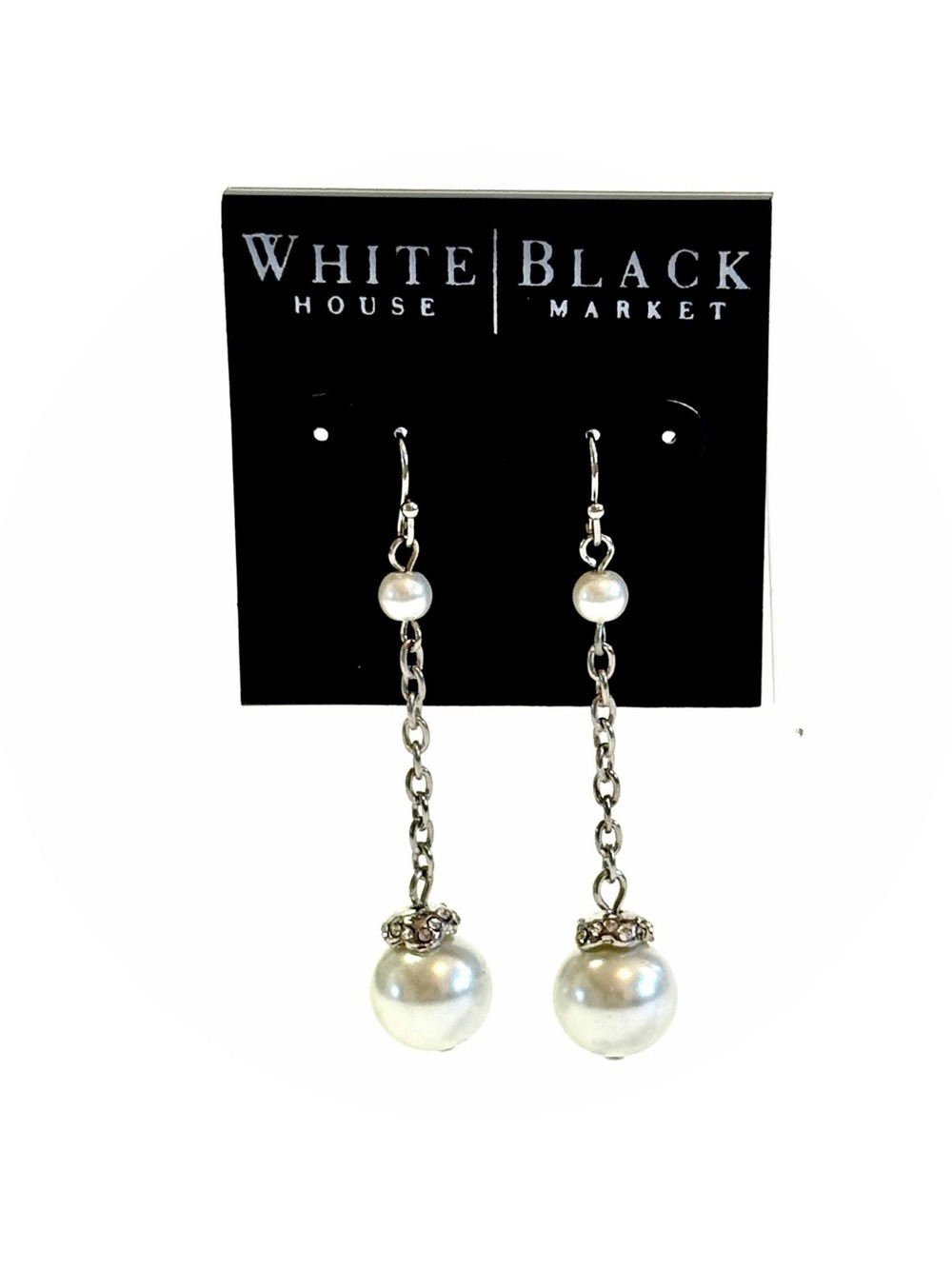 White House Black Market Pearl Drop Earrings Silver Tone - Picture 4 of 6